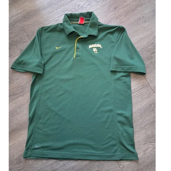 Nike Polo Shirt Men Large Green Baylor University NCAA FIT DRY Logo - Picture 1 of 5